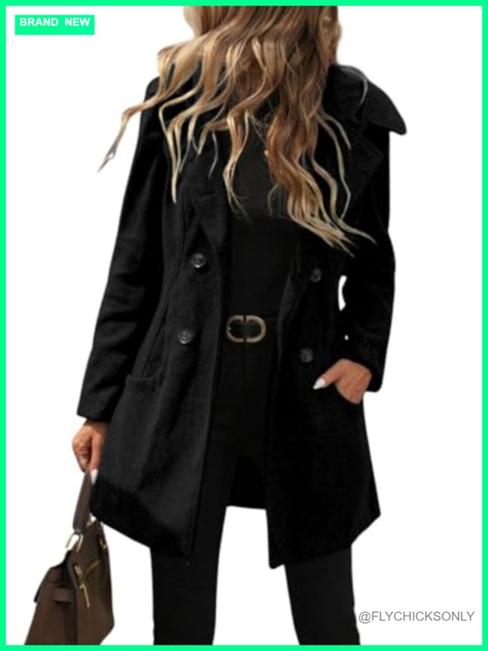 Women's Double Breasted Hooded Wool Blend Pea Coat Midi Trench